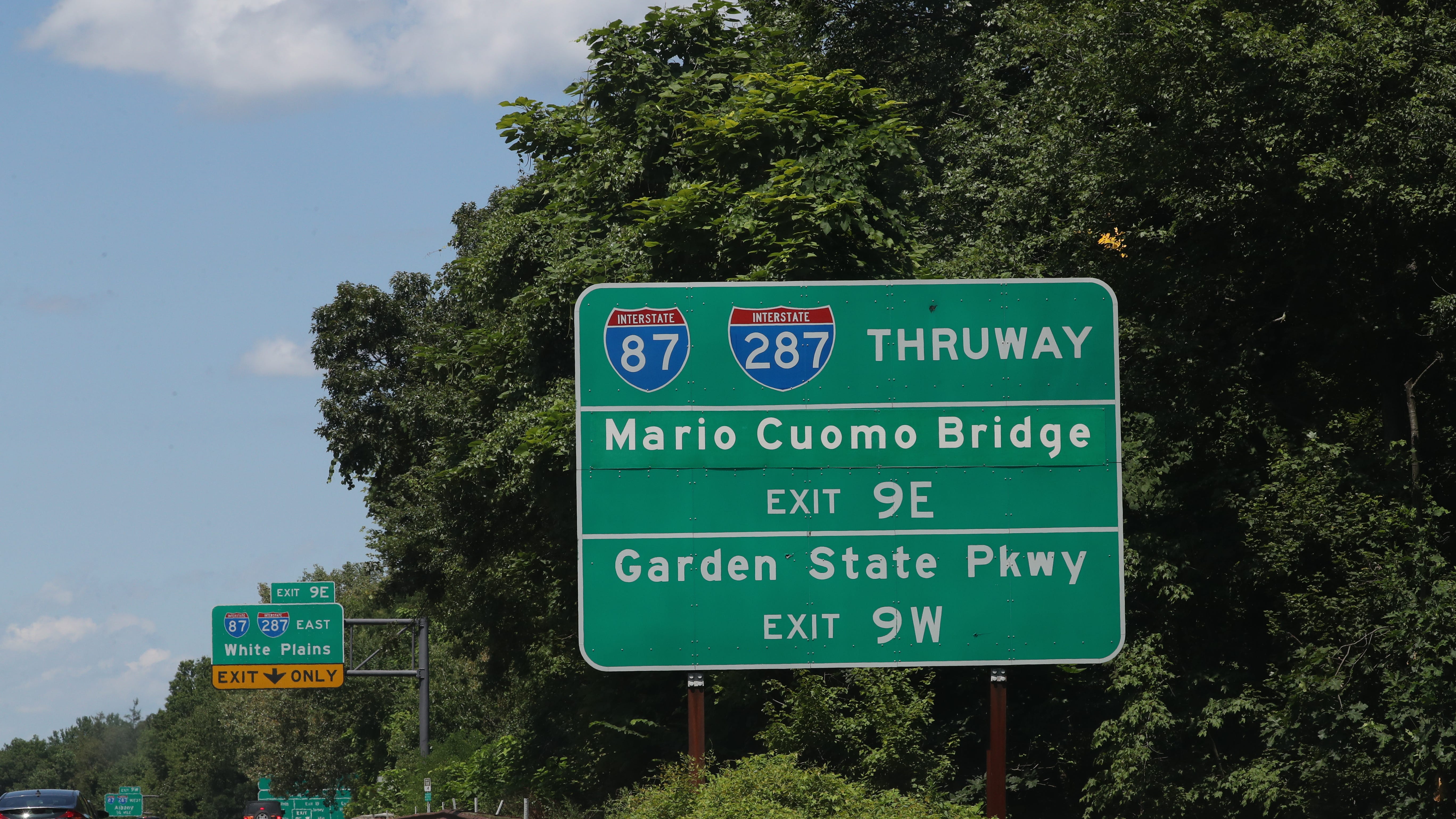 A sign for the Mario Cuomo Bridge before the Palisades Parkway exit onto the NY State Thruway in West Nyack Aug. 1, 2019.