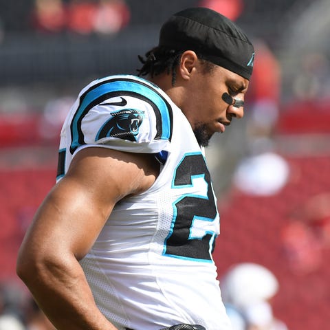 Panthers' Eric Reid before a game during the 2018...