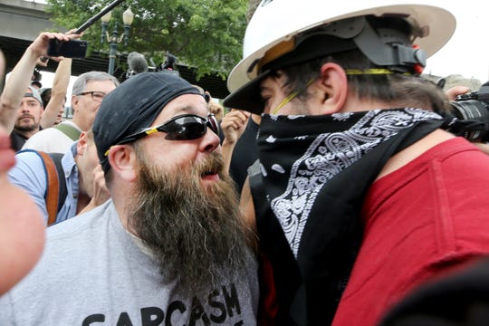 Alt-right groups hold the End Domestic Terrorism rally at Tom McCall Waterfront Park on August 17, 2019 in Portland, Oregon
