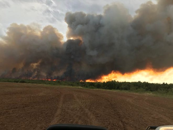 Large flames and heavy smoke were visible Saturday, Aug. 17, 2019, from the Copper Breaks Fire in Hardeman County.
