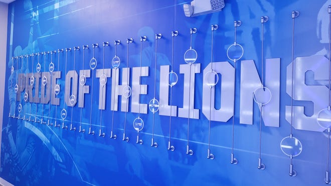 The hallway leading to the Lions locker room is shown.