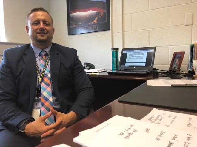 South Eastern Superintendent Nathan Van Deusen sits in his office, ready for the 2019-20 school year. He began a three-year term at the district July 1.