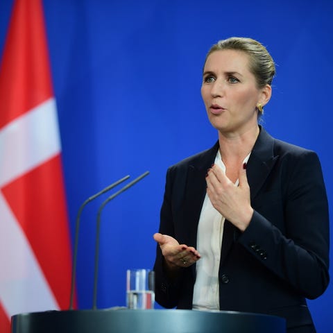 Danish Prime Minister Mette Frederiksen speaks at...