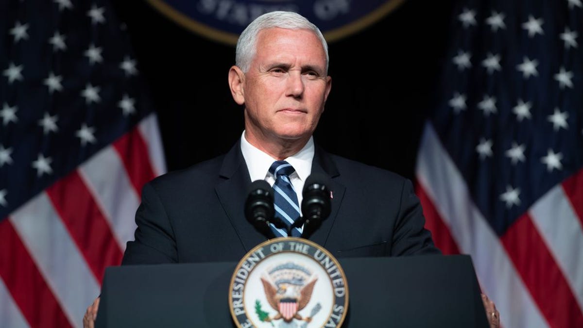 In this file photo taken on August 9, 2018 US Vice President Mike Pence speaks about the creation of a new branch of the military, Space Force, at the Pentagon in Washington, DC. (Photo by SAUL LOEB / AFP)