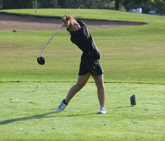 Lakeview senior Brooklyn Burrows watches her drive at the  Gull Lake Invitational on Thursday as the high school girls golf season gets underway this week.