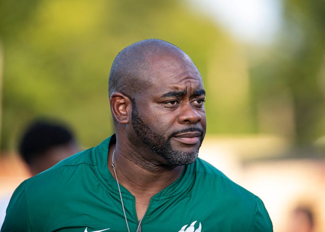 Orange Park High School hired Marcus Wimberly, pictured while coaching in 2019 at Cordova (Tenn.), as its next football coach.