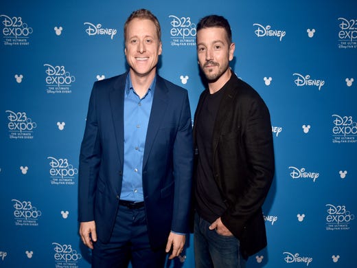 ANAHEIM, CALIFORNIA - AUGUST 23: (L-R) Alan Tudyk and Diego Luna of 'What If...?' took part today in the Disney+ Showcase at Disneys D23 EXPO 2019 in Anaheim, Calif.  'What If...?' will stream exclusively on Disney+, which launches November 12. (Photo by Alberto E. Rodriguez/Getty Images for Disney) ORG XMIT: 775341942 ORIG FILE ID: 1169849700