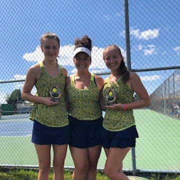 The Lancaster girls' tennis team won the Teays Valley Invitational. Pictured from left to right are three Lady Gales' players who helped them to the victory: Mallory Thomas, Cara Falvo and Sarah Hoffman-Weitsman.