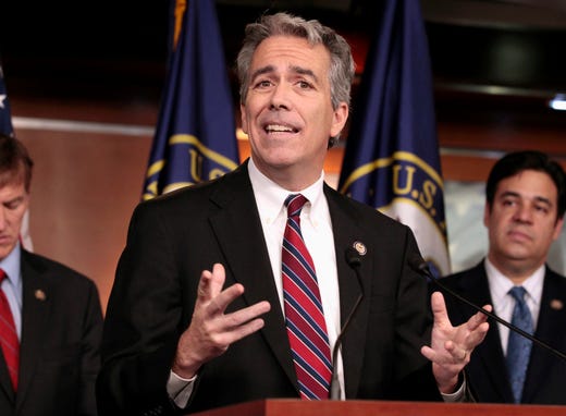 Former Illinois Rep. Joe Walsh announced on Aug. 25, 2019 he'll challenge President Donald Trump for the Republican nomination in 2020. The tea party favorite argues that Trump is unfit for the White House. In this Nov. 15, 2011, file photo former U.S. Rep. Joe Walsh, R-Ill., gestures during a news conference on Capitol Hill in Washington.