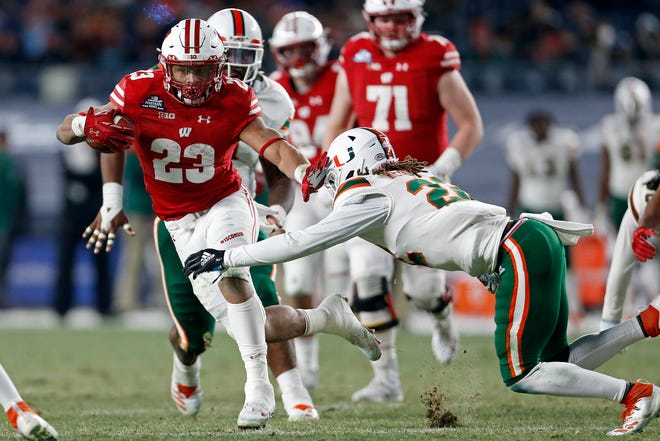 Wisconsin running back Jonathan Taylor lead the nation in 2018 with 2,194 rushing yards for an average of 168.8 a game.