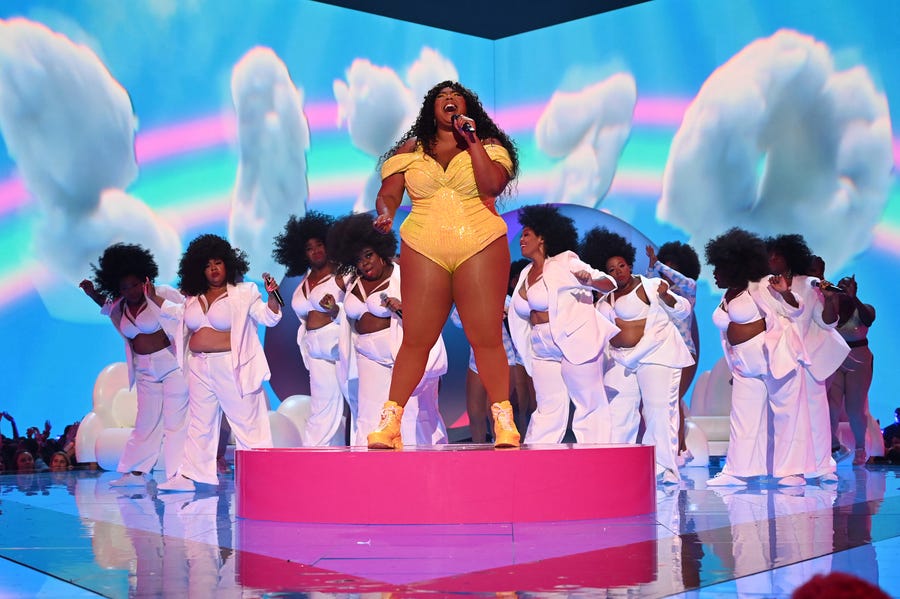 Lizzo performs onstage during the 2019 MTV Video Music Awards.