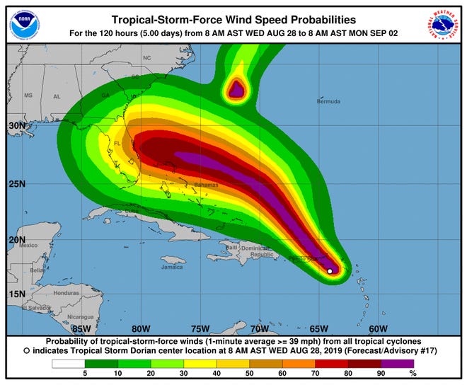 Hurricane Dorian 2 p.m. Aug. 28, 2019