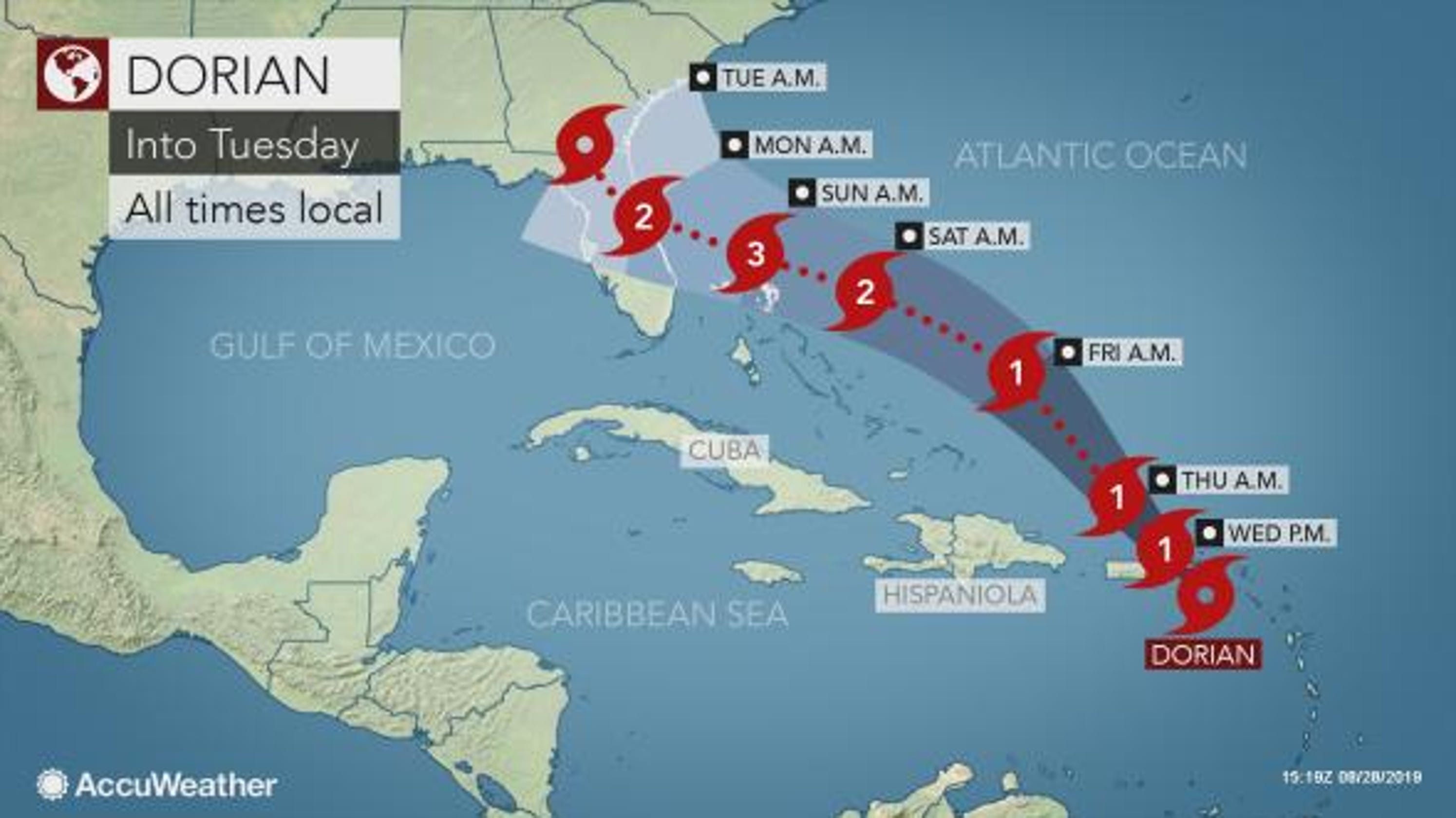 Hurricane Dorian: Track when tropical storm-force winds will hit