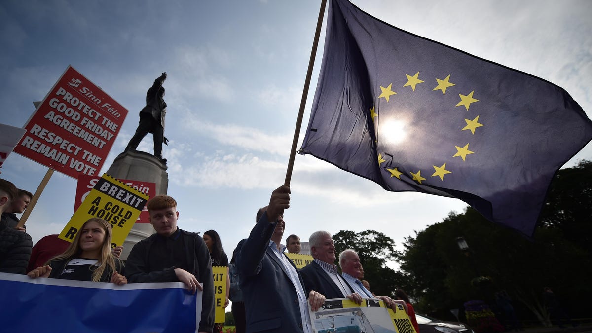 An anti-Brexit protest takes place in Belfast, Northern Ireland, last month.