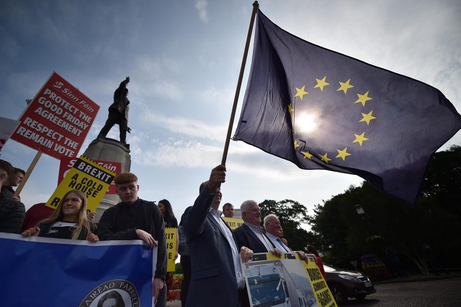 An anti-Brexit protest takes place in Belfast, Northern Ireland, last month.