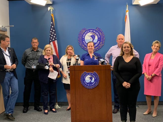 Martin County officials brief the media ahead of Hurricane Dorian at the Martin County Emergency Operation Center, in Stuart, Aug. 29, 2019