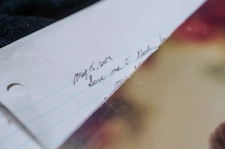 The journal that Rachael Denhollander kept that documented the affects of abuse from Larry Nassar.  The first entry is from May 4, 2005 and begins with the words "Save me O' God".  The journal is 31 sheets of loose leaf paper written on both sides.  The journal played a pivotal role in the trial against Nassar.  August 2019