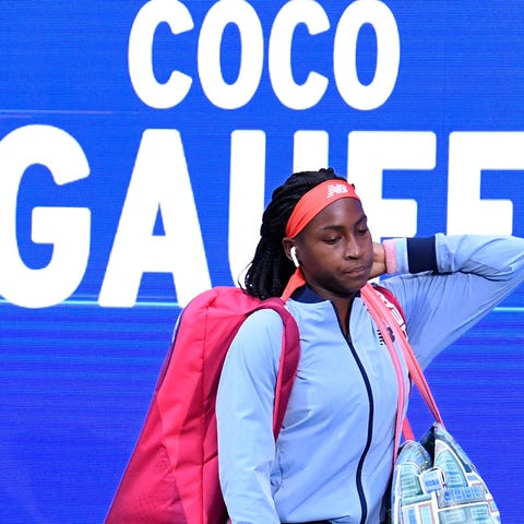 Coco Gauff enters to play Naomi Osaka of Japan in 
