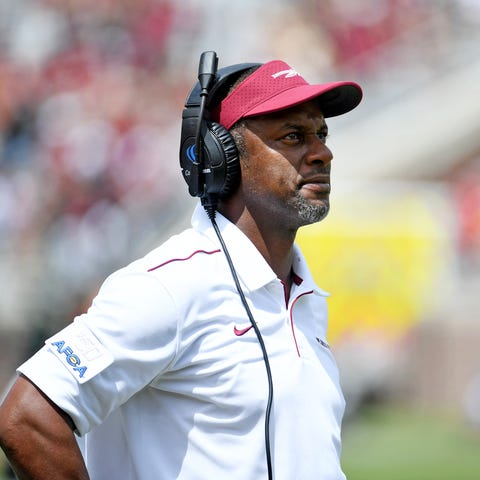 Florida State coach Willie Taggart watches his tea