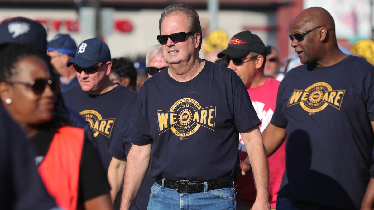 UAW president Gary Jones marched with Union workers in the Labor Day parade down Michigan Ave. Monday September 2, 2019 in Detroit, Mich.      