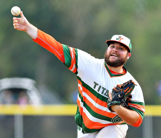 Jefferson pitcher Brian Bossom, seen here in a file photo, pitched 2 1/3 innings of shutout relief on Thursday to pick up the win vs. Dillsburg.