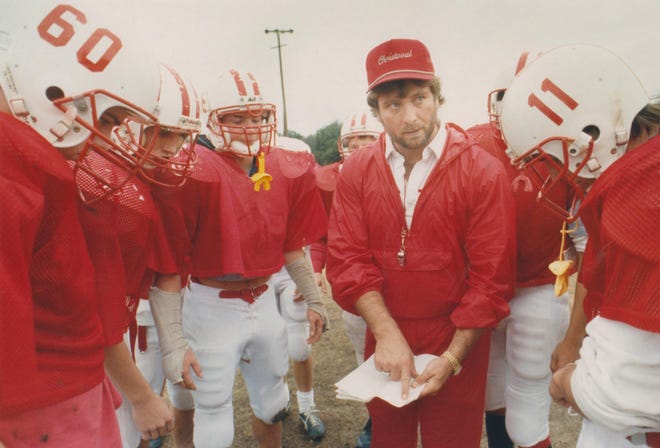 Christoval head coach Billy Barnett discusses a play during a practice with his football team in this photo from Dec. 10, 1991.