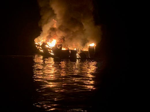 A fire overtook the 79-foot Conception early Monday morning. The vessel was anchored off Santa Cruz Island.