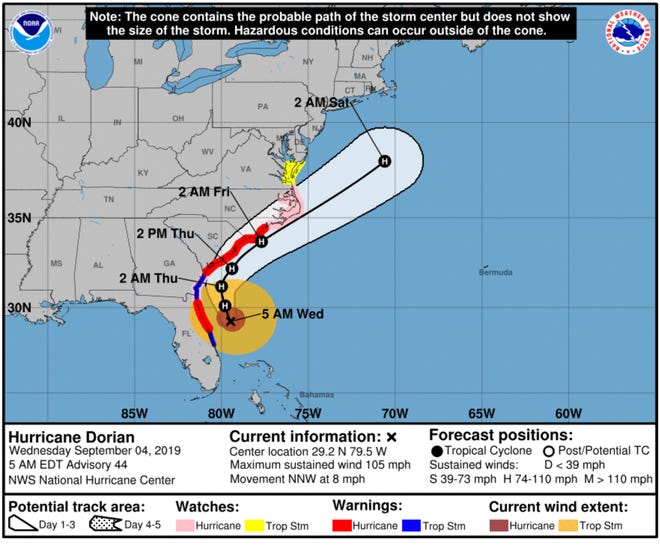 The 5 a.m. Sept. 4 forecast from National Hurricane Center for Hurricane Dorian.