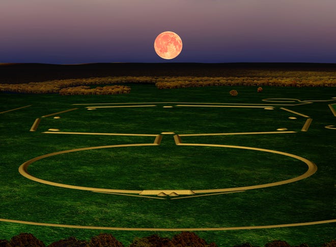 The axial alignment of the moonrise with Newark's Octagon Earthworks.