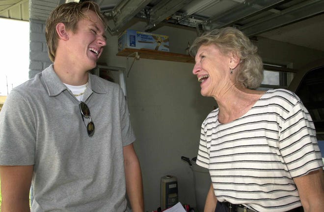 In a photo from 2001, Brevard resident Mary Ann Sterling laughs with her then-17-year-old grandson Matt Armstrong. Sterling founded Grandparents Raising Grandchildren after she and her husband gained custody of Matt when he was 6, after the death of his mother in a car accident. Matt is now 36, an attorney in Orlando and a Grandparents Raising Grandchildren board member.