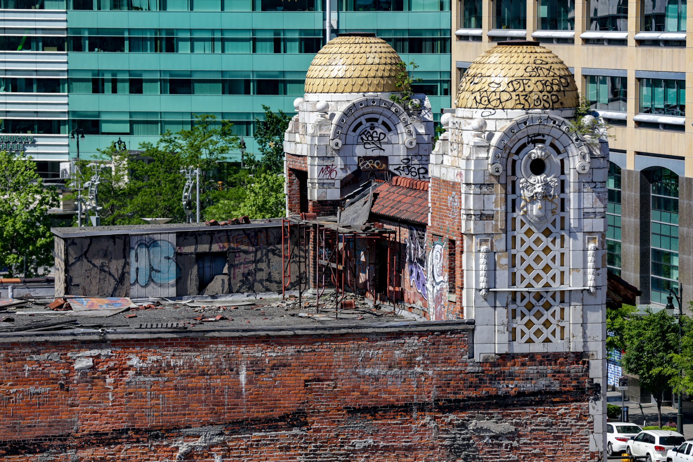 Bedrock plans on keeping the facade, restoring, and using the National Theatre designed by Albert Kahn within the development at the Monroe Block in downtown Detroit. Photographed on Tuesday, June 11, 2019.