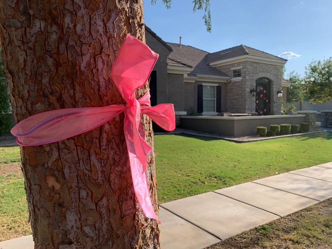 The community displayed pink ribbons throughout a Gilbert neighborhood to show support for the family of a 3-year-old who died Sept. 3, 2019, after being left in hot car.