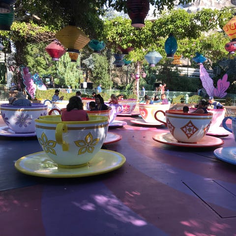 Taking a spin on the Mad Tea Party at Disneyland.