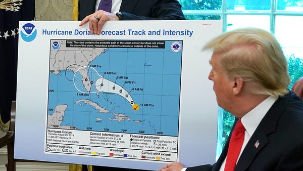 President Donald Trump and the disputed weather ma