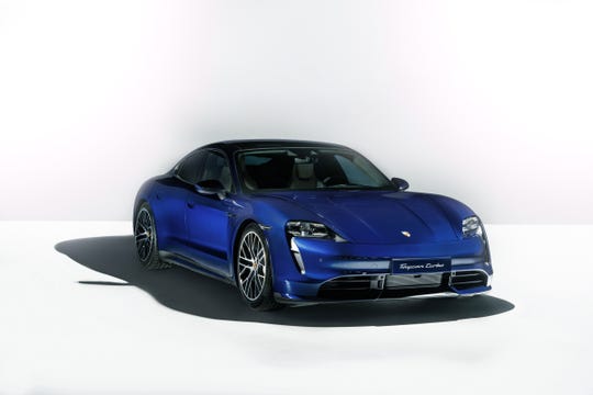 The Porsche Taycan electric sports car offers up to 750 hp and a 162-mph top speed.
