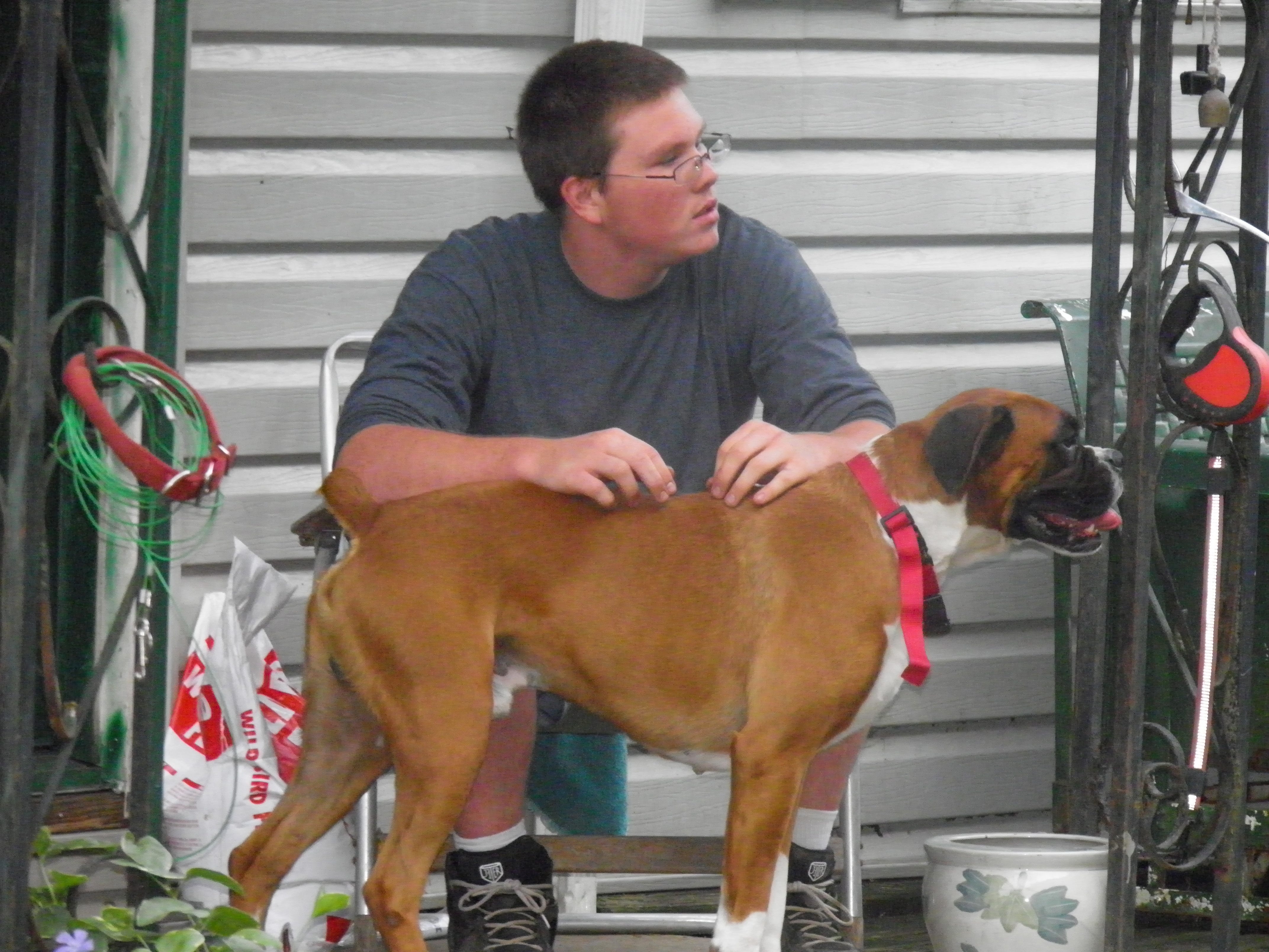 This is a photo of Donald Ray Wright with his dog Tango at home in Glen Ferris, Virginia taken in 2010. He died in a car accident on May 25, 2013 driving a 2011 Ford Fiesta.