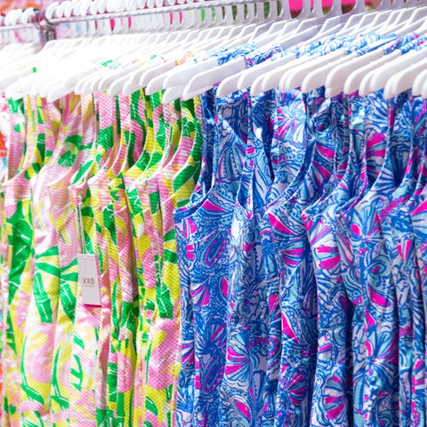 A rack of Lilly Pulitzer x Target dresses.