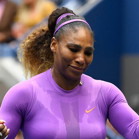 Serena Williams reacts after a miss vs. Bianca And