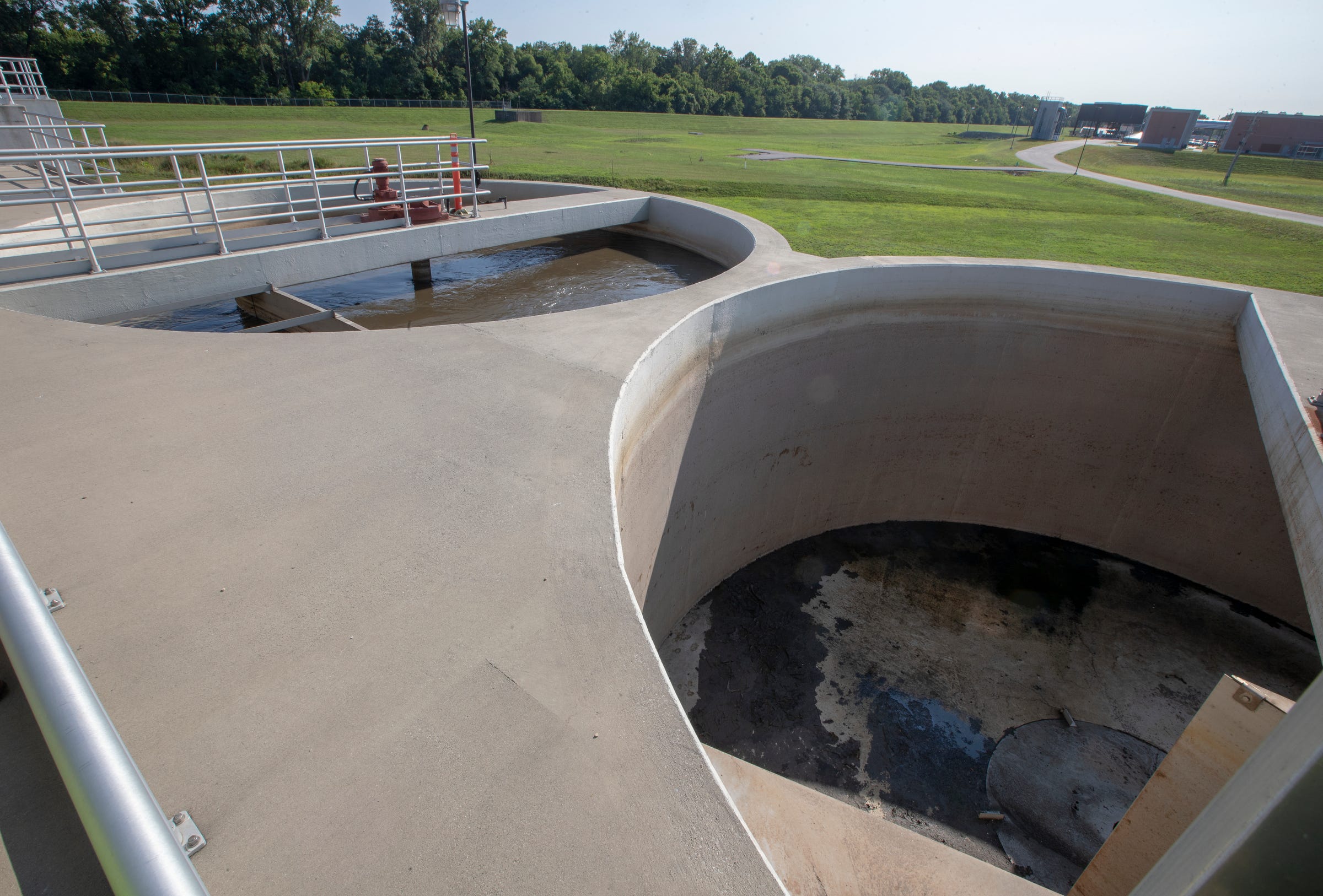 Treatment ponds, designed to filter out sediment, operate at the Southport Advanced Wastewater Treatment Plant in Indianapolis on Tuesday, July 23, 2019. This plant processes sewage captured in the Dig Indy tunnels, which will continue to come online through 2025.