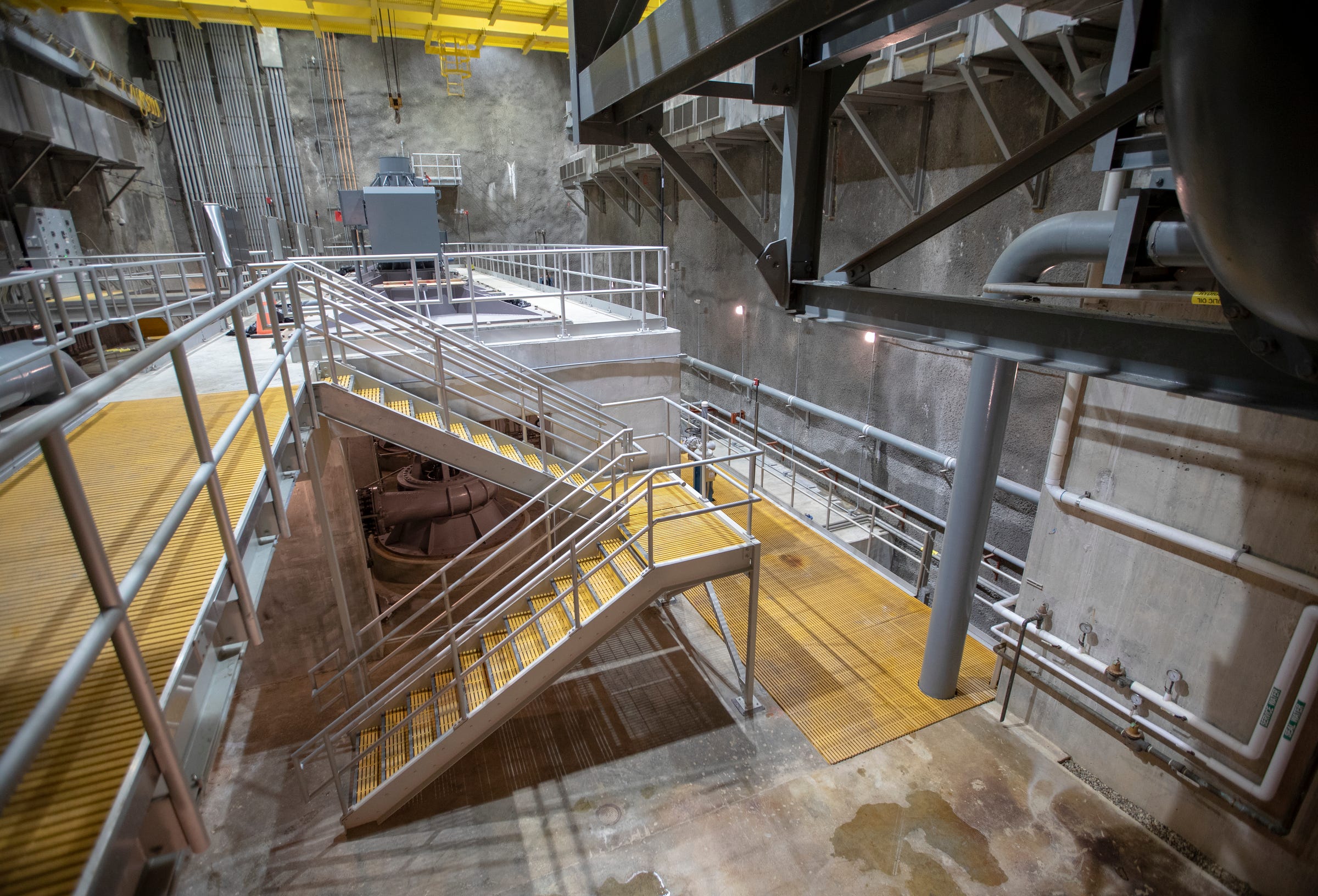 The business end of the Dig Indy tunnels is seen at about 300 feet below ground level in Indianapolis on Tuesday, July 23, 2019. This is the chamber where sewage captured in the tunnels is pumped to the Southport Advanced Wastewater Treatment Plant at ground level.