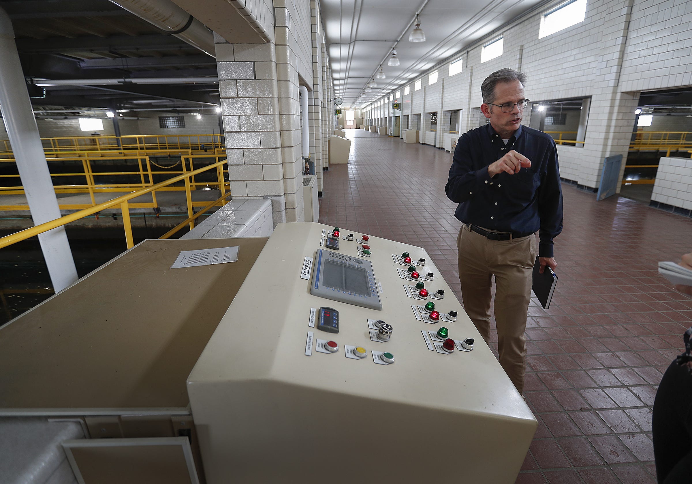 Dan Moran, director of water quality for Citizens Energy Group, talks about the water filtration bays at the White River Treatment Plant.