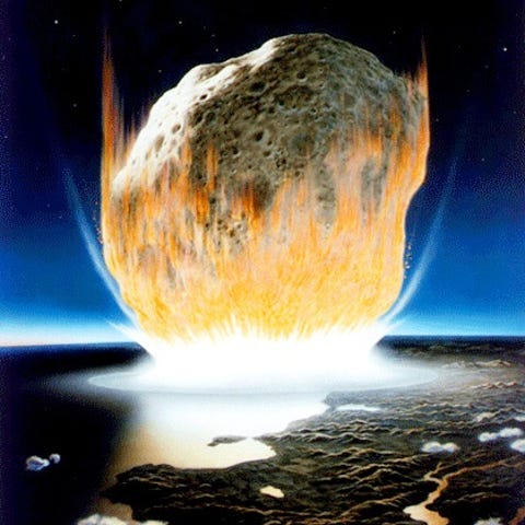 An artist's conception of the asteroid impact that