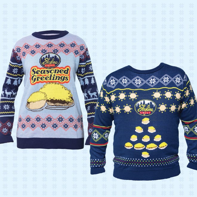 Here are Skyline Chili's 2019 holiday sweater designs.