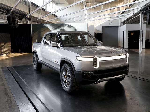 The  Rivian R1T at Rivian headquarters in Plymouth in November 2018.