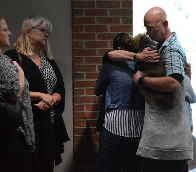Danielle Stislicki's family embraces Tuesday, Sept. 10, 2019, after a judge binds over Floyd Galloway's premeditated murder case to Oakland County Circuit Court.