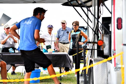 Mobile Glass Studios demonstrates the art of blowing glass during York Fair in West Manchester Township, Tuesday, Sept. 10, 2019. Dawn J. Sagert photo