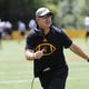 ASU offensive coordinator Rob Likens coaches his players during practice at Camp Tontozona August 7, 2019.
