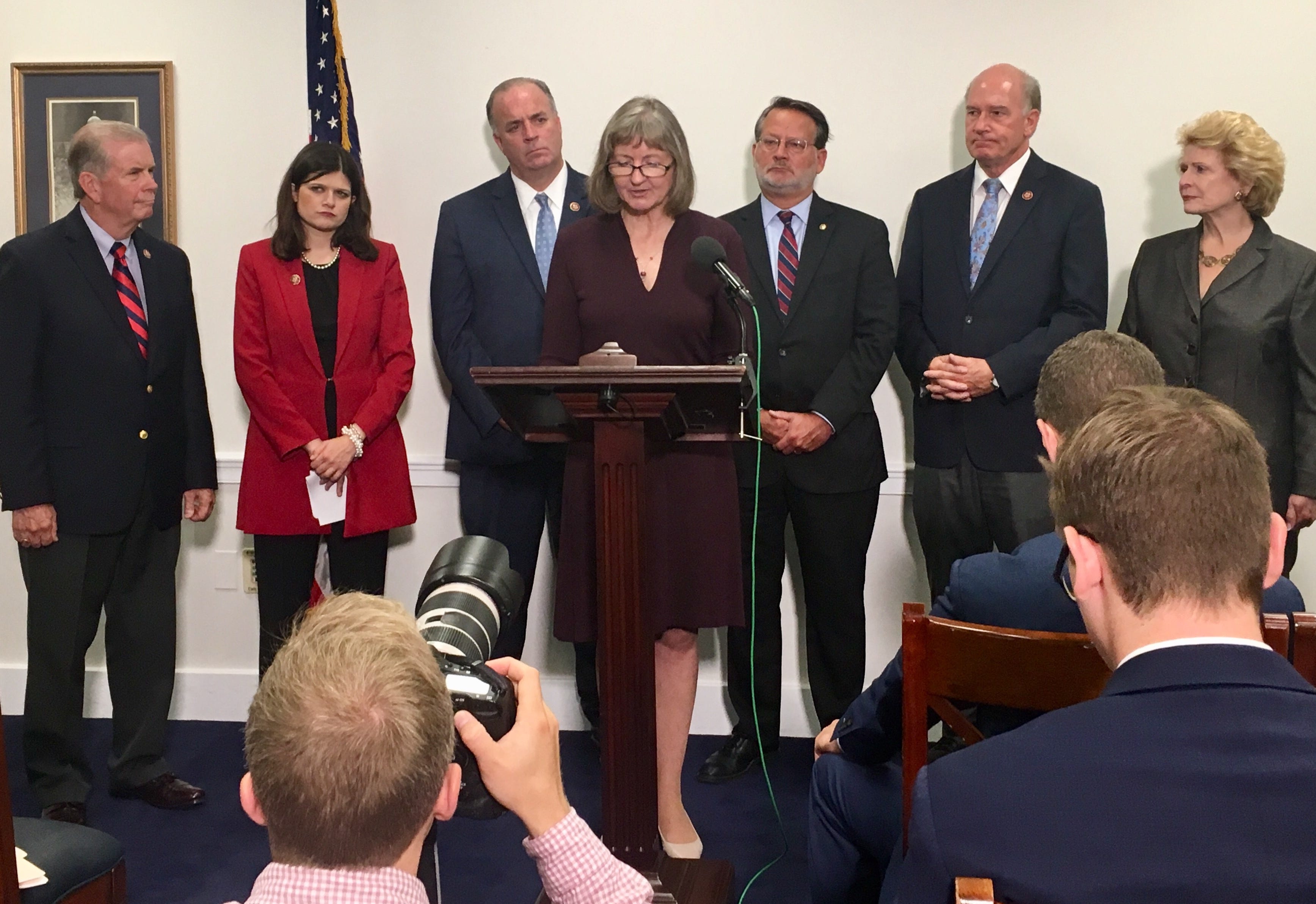 Elizabeth Whelan, the sister of Paul Whelan, the Michigan man imprisoned in Russia and accused, speaks at the U.S. Capitol on Sept. 12, 2019, about her brother's ongoing detainment. She is flanked by members of Congress who support her efforts to bring her brother home.