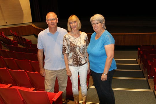 Senior physical plant director Chris Harrelson, San Juan College foundation executive director Gayle Dean and Gonnie Gotsch Arts Foudnation treasurer Cathy Pope take a look around the college's Little Theatre, which will be renovated, thanks to a $500,000 gift from Pope's foundation.