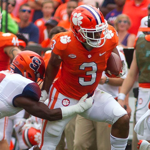 Clemson wide receiver Amari Rodgers carries the ba